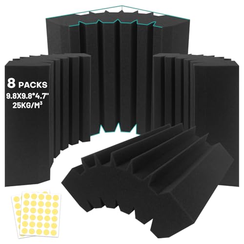 8 Pack - Bass Traps Acoustic Foam Corner, 9.8x9.8 * 4.7'' Black Bass Traps Corner Studio Foam, High Density and Fire-Proof Bass Traps Acoustic Panels Recording Studio Acoustical Treatments - size: 8Packs Bass Traps