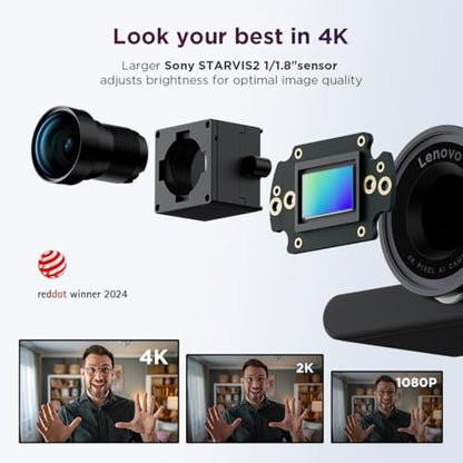 Lenovo 4K Pro Webcam, AI Noise Cancellation and Enhanced Image Quality, 4K Resolution, 4X Digital Zoom, Physical Privacy Shutter, Auto Light Adjustment, Directional Microphone, Teams Certified, Black - style: 4K