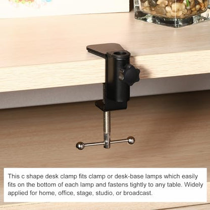 PATIKIL 0.47" Hole Dia. Desk Clamp, 4 Pcs Aluminum Alloy Bracket Universal Adjustable C-Clamp Mount Holder for Microphone Mic Arm Table Lamp Stand, Black - color: Black