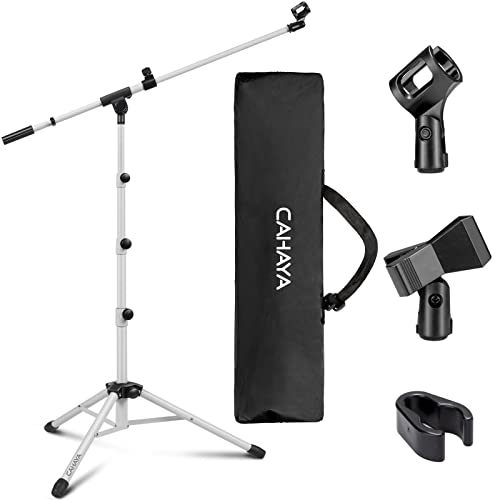CAHAYA Microphone Stand Tripod Boom Arm Floor Mic Stand with Carrying Bag and 2 Mic Clips for Singing Performance Wedding Stage and Mic Mount White - color: White, style: Standard Version