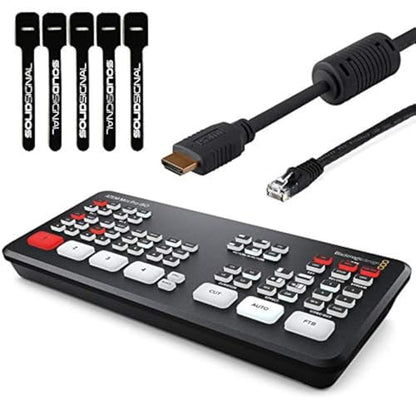 Blackmagic Design ATEM Mini Pro ISO HDMI Live Stream Switcher Bundle with 6’ HDMI Cable, 7’ Cat5e Cable, and 5-Pack of SolidSignal Cable Ties (SWATEMMINIBPRISO) - style: Mini Pro ISO