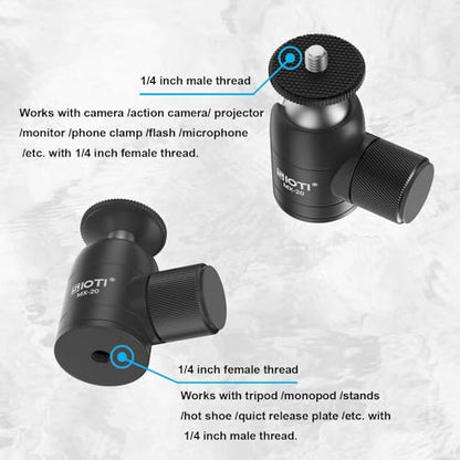 SIOTI Tripod Swivel Mini Ball Head, with a Hot Shoe Mount, Panoramic 360° Vertical Pan 90°, Compatible with Digital Camera/Compact DSLR/Cell Phone/Monopod/Light Stand/Action Camera etc. - color: Mini Ball Head with Hot Shoe
