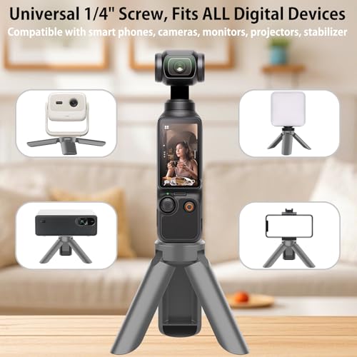 GeeRic Mini Tripod Compatible with DJI OSMO Pocket 4/3, Stable Portable Pocket Stand, Desk Small Handheld Selfie Stick with 1/4" Screw Gray - color: Gray