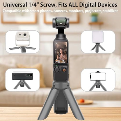 GeeRic Mini Tripod Compatible with DJI OSMO Pocket 4/3, Stable Portable Pocket Stand, Desk Small Handheld Selfie Stick with 1/4" Screw Gray - color: Gray