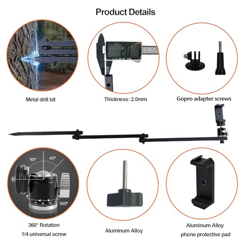 Tree Stand Phone Mount for Self Filming Hunts, Metal Hunting Camera Arm | All-metal build, 33.3 in reach, fits 60-90 mm phones, 2 lb load, Compatible GoPro Mevo Start, storage bag included