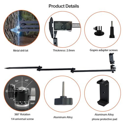 Tree Stand Phone Mount for Self Filming Hunts, Metal Hunting Camera Arm | All-metal build, 33.3 in reach, fits 60-90 mm phones, 2 lb load, Compatible GoPro Mevo Start, storage bag included