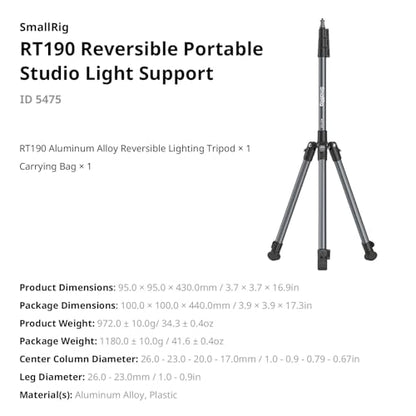 SMALLRIG 74.8"/ 6.23 ft Adjustable Light Stand Photography, Max Load 8.8 lb, Compact Lighting Tripod Stand for Softbox, Flashlights, Ring Light, LED Video Lights, COB Light, Folded Size 16.5" - 5475