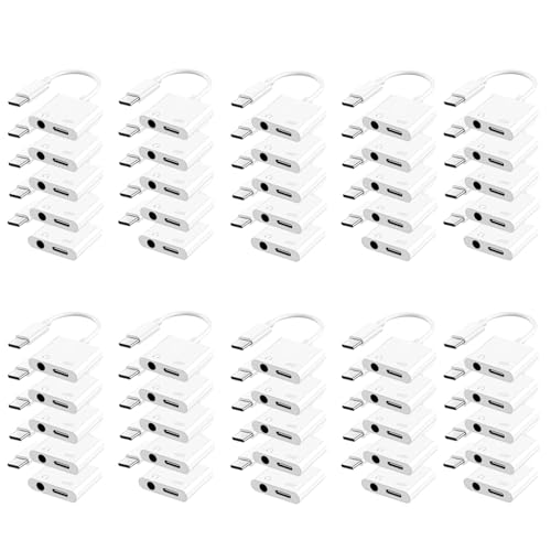 USB C to 3.5mm Headphone and Charger Adapter, Type C to Aux Jack Dongle Cable Cord with PD Fast Charging for iPhone 15/16 Pro/Max/Plus, iPad, Samsung Galaxy S22/S23/S24 Ultra, Note 20(50-Pack) - color: White, size: 50 Pack