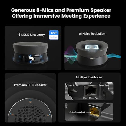 Nearity A21S Zoom Certified Conference Speaker and Microphone, Speakerphone w/8 Mics, 16ft Voice Pickup, AI 2.0 Noise Cancelling, USB Speakermic with Daisy Chain, Works with Microsoft/Teams/Google Mee - color: A21S-BLACK