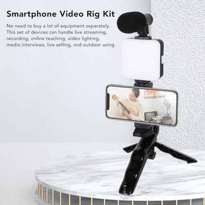 Phone Live Streaming Kit with Fill Light, Wireless Microphone, Sound Cable, Phone Cage & Handheld Tripod for Vlog, Online Teaching, Live Selling, Smartphone Video Rig