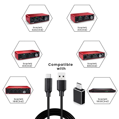 weishan Type C to USB Cable Compatible with Focusrite Scarlett Solo(3rd Gen), Scarlett 2i2(3rd Gen) USB Audio Interface, with USB C Male to USB Female Adapter, 6.6 ft - style: Glossy