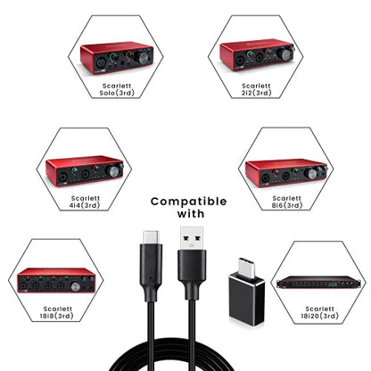 weishan Type C to USB Cable Compatible with Focusrite Scarlett Solo(3rd Gen), Scarlett 2i2(3rd Gen) USB Audio Interface, with USB C Male to USB Female Adapter, 6.6 ft - style: Glossy