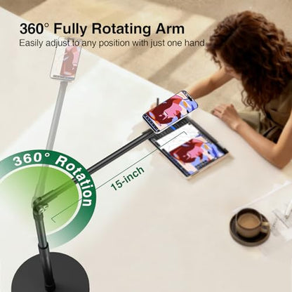 elitehood Magnetic Phone Stand for Overhead Recording, 15 in Long Arm Magsafe iPhone Holder for Video Recording, 360 Swivel Tilt Overhead Phone Mount for Filming, Meeting, Cooking, Painting, Crafting - style: Magnetic Stand