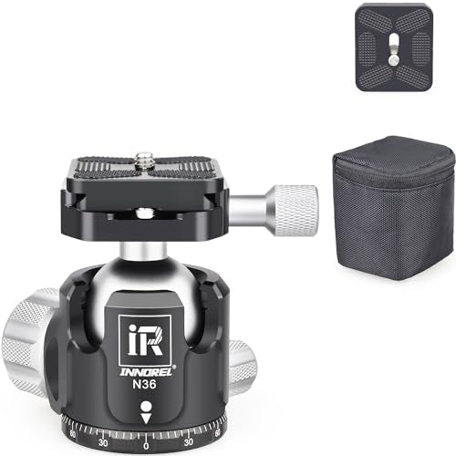 Low Profile Tripod Ball Head-INNOREL N36, Panoramic CNC Metal Camera Tripod Ball Head with Two 1/4" Screw Arca Swiss Quick Release Plates for Tripod,Monopod,DSLR,Camcorder, Max Load 44lbs/20kg - size: N36-Sliver