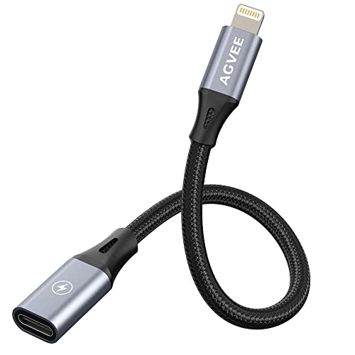AGVEE 4 Inch USB-C Female to Lightning Male 30W Charging Adapter | Fast Charger Converter for iPhone 14 13 12 11 Airpods iOS Device Carplay, Not for Audio, - color: Dark Gray, size: 4 Inch, style: C Female to Lightning Male