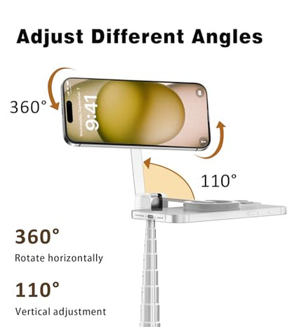 TONEOF 68" Magnetic Selfie Stick Tripod with Aluminum Strong Magnetic Holder for Magsafe, 360° Rotatable Travel Phone Tripod Stand with Metal Ring & Rechargeable Remote for iPhone/Android（White） - color: White