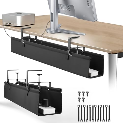 Oxford Cloth Under Desk Cable Management Tray,No-Drill 48" Desk Cable Management Organizer with Clip/Screw Installation,Holds Up to 70 lbs,Fabric Cable Management for Home,Office & Gaming Computer - color: Black, size: 48 inches