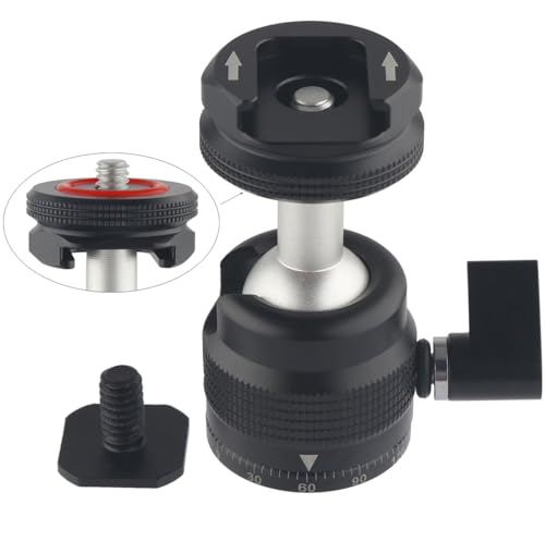 Mini Ball Head Cold Shoe Mount, Panoramic Tripod Ballhead with 1/4 Screw, Shoe Mount Adapters for Speedlight/Monitor/Microphone