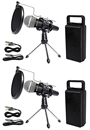 Rockville Podcasting Bundle: (2) RMC-XLR Metal Handheld Microphones, (2) RTMS21 Desktop Tripod Stands with Pop Filters, Shock Mounts, Cables, 4-Items
