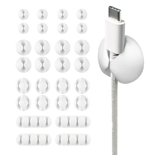 Wrap-It Storage Cable Clips - (Assorted 28-Pack) White - Desk and Nightstand Cable Holder for Phone and Bedside Table Cord Organizer - color: White