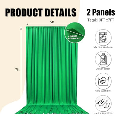 10ft x 7ft Green Backdrop Curtains for Parties, Fabric Satin Background Curtain with Rod Pockets for Weddings, Birthday, Baby Shower, Photography, Graduation Party Backdrop Drapes, 2 Panels - color: Green