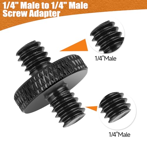 1/4" Male to 1/4" Male Tripod Screw, 4 PCS Standard Camera Cage Mount Threaded Light Stand Screw, Double Head Converter Precision Made for Shoulder Rig Stud Mounting Accessories
