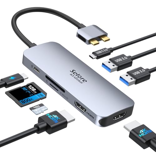 Selore Docking Station for MacBook Pro Air, USB C Hub for MacBook,Dual HDMI Adapter for USB for MacBook,Docking Station Dual Monitor for MacBook Pro Air with Dual HDMI,USB C,2 USB A,PD,SD/TF Reader - color: Grey, size: 8-in-2