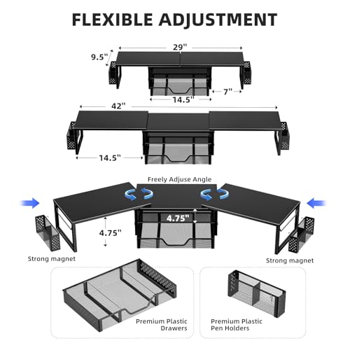 Simple Trending Dual Monitor Stand Riser with Drawer and 2 Pen Holders, Desk Organizer with Storage, Black
