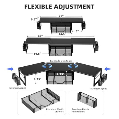 Simple Trending Dual Monitor Stand Riser with Drawer and 2 Pen Holders, Desk Organizer with Storage, Black