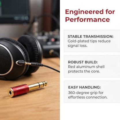 MOBOREST 4PCS 1/4 Inch to 3.5mm TRS Headphones adapte, Upgrade 6.35mm Pure Copper to 1/8 Inch Jack Female Stereo Adapter for Headphone amp adapte etc - Fashion Red - color: 4RED