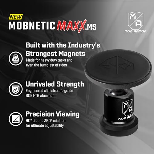 Mob Armor MobNetic Maxx MS - MagSafe Compatible Car Phone Mount w/ 90º Tilt, 360º Rotation & Durable Aluminum Build, Magnetic Holder for iPhone & Android Devices, USA Assembled - Black - color: Black