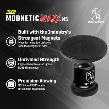 Mob Armor MobNetic Maxx MS - MagSafe Compatible Car Phone Mount w/ 90º Tilt, 360º Rotation & Durable Aluminum Build, Magnetic Holder for iPhone & Android Devices, USA Assembled - Black - color: Black