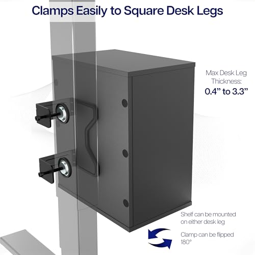 VIVO Black Clamp-on Desk Leg Shelving Unit, Storage Shelves, DESK-SHELF3CL | Multi-Level Storage, Office Accessory Holder for Supplies, Gaming Devices, and More, Workstation Organizer