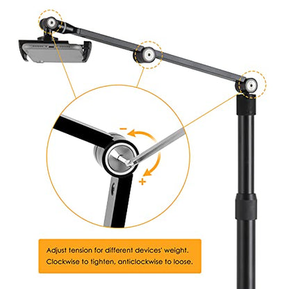 Viozon Tablet Phone Overhead Stand, Height & 360 Degree Angle Adjustable, Aluminum Desktop Stand, Compatible with 3.5-11" Cellphone or Tablet Such as iPhone iPad Pro Air Mini, Samsung, Nexus(AP-4P-B) - color: Black