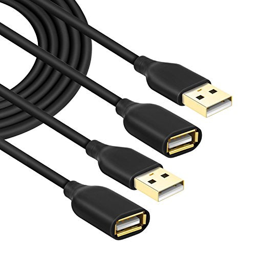 Costyle USB Extension Cable 10FT, 2-Pack Type A Male to A Female Extension Cord USB 2.0 Extender Cable Data Transfer Extended Charging Cord for LED Lights, Keyboard, Mouse, Camera, Printer (Black) - color: Black, size: 10FT