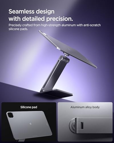 Spigen for Magnetic Wireless Charging Stand Compatible with iPad Air11 M3/M2, 10.9", Pro 11" Gen 2/3/4 Foldable Adjustable Aluminum Pogo Pin Charger Tablet Holder Desk Mount - Space Gray (LD207W1) - size: iPad Air 11" & iPad Pro Gen 2-4