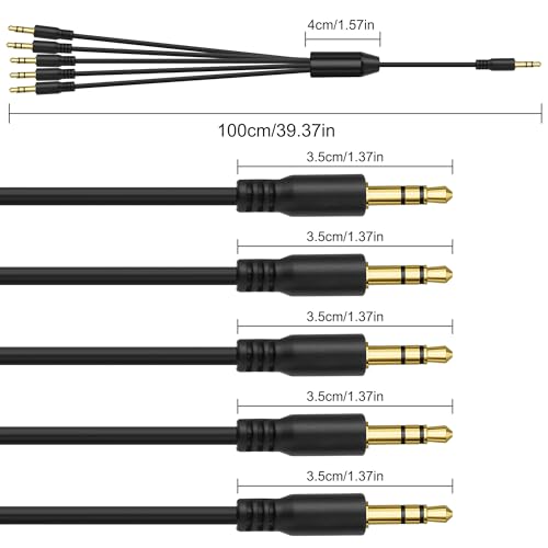 XMSJSIY 3.5mm TRS Y Splitter Stereo Audio Extension Cable 1/8" TRS 3 Pole 1 Male to 5 Male AUX Jack Adapter Headphone Cord for Mp3 Player Mobile Phone Laptop - 1M/3.2FT