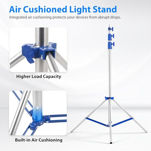 Light Stand Photography, 9.2ft/280cm Air-Cushioned Heavy Duty Studio Light Stand with 1/4" and 3/8" Screw, Aluminum Alloy Photo Video Tripod Stand for Ring Light, Softbox, LED Panel, Max Load 22lb - color: Blue