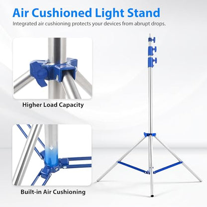Light Stand Photography, 9.2ft/280cm Air-Cushioned Heavy Duty Studio Light Stand with 1/4" and 3/8" Screw, Aluminum Alloy Photo Video Tripod Stand for Ring Light, Softbox, LED Panel, Max Load 22lb - color: Blue