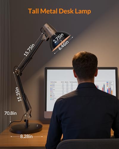 LEPOWER Metal Desk Lamp, Adjustable Goose Neck Architect Table Lamp with On/Off Switch, Swing Arm Desk Lamp with Clamp, Eye-Caring Reading Lamp for Bedroom, Study Room &Office (Sandy Black) - color: Sand Black