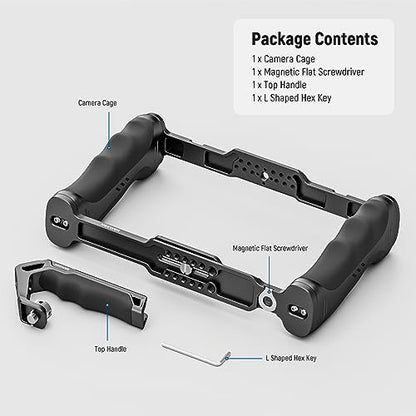 NEEWER Universal Camera Cage & Top Handle with 3/8" ARRI Locating Pins Kit, Video Rig Camera Stabilizer with Arca Type Base, Dual Handgrips, Compatible with SmallRig Accessories, CA016T - style: CA016T