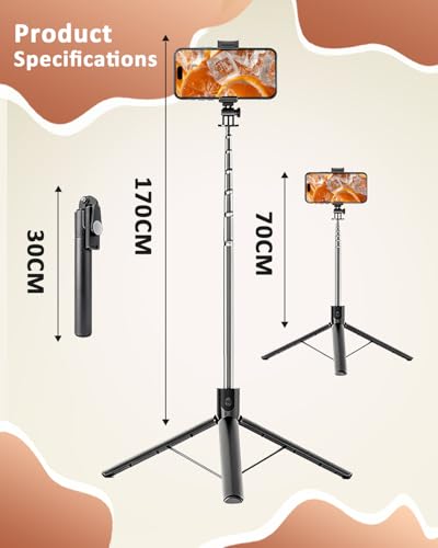 67" Phone Tripod Selfie Stick for iPhone and Android Phone, Cell Phone Tripod Stand with Wireless Remote Control