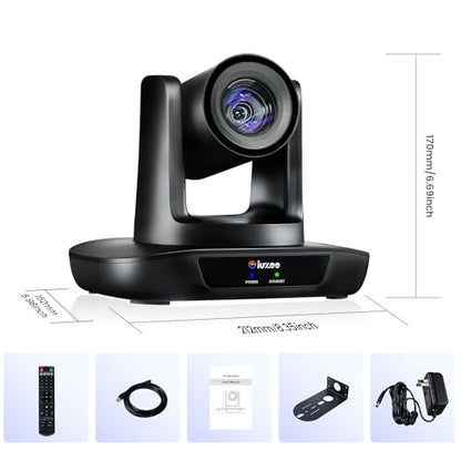 AI Auto Tracking PTZ Camera 3G-SDI/USB3.0/HDMI/LAN IP PoE Live Streaming 20X Optical and 8X Digital Zoom Camera 1080P 60FPS for Church Services Worship Education Events vMix OBS YouTube - color: pitch black