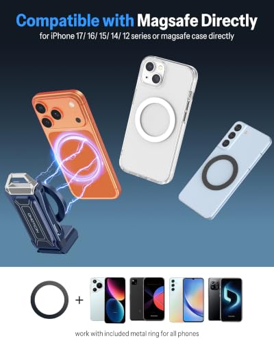OMOTON TP02-Pro Magnetic Phone Holder, 5-in-1 Tripod Stand with Rear Attachment Plate | Desk, Kitchen, Gym, Vlogging | iPhone 12-17 Series, Blue - color: 4-Blue