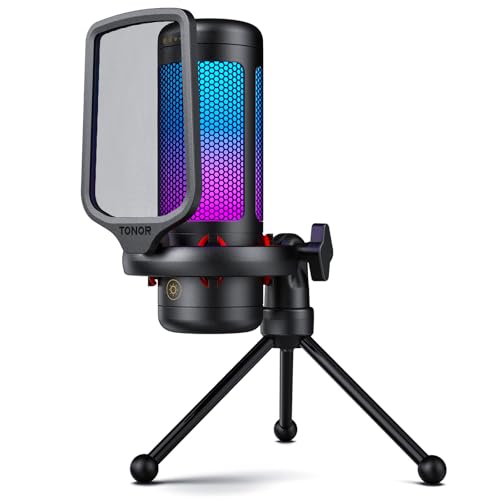 TONOR Gaming Microphone Set, USB Condenser Mic for PC with Stand, Controllable RGB, Quick Mute, Volume Control, for Twitch Streaming, Discord Chatting, 200 cm/78inch Cable, Desktop Stand TC310 - style: RGB Mic with Desktop Stand