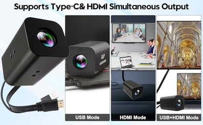 HDMI 12X Zoom USB Camera 4K Autofocus 60FPS High Speed Webcam USB HDMI Simultaneous Output PC Camera Manual Zoom Remote Control for TV Projector Video Conferencing Church Streaming
