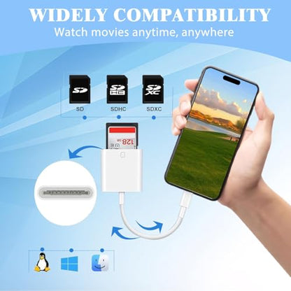 iPhone SD Card Reader USB C, Digital Camera Adapter iPhone 17, Trail Camera SD Card Reader USB C Memory Card Reader for iPhone 17/16/15/iPad/MacBook/iMac/Galaxy/Android