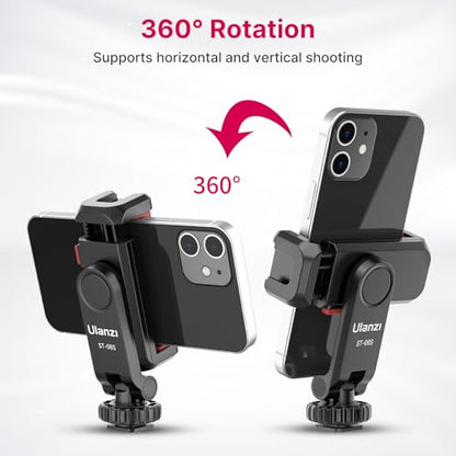 Phone Tripod Mount Holder for iPhone - ULANZI ST-06S Camera Hot 2 Cold Shoe Phone Mount Compatible for iPhone Android Sony Canon DJI Ronin S/SC Zhiyun Gimbals