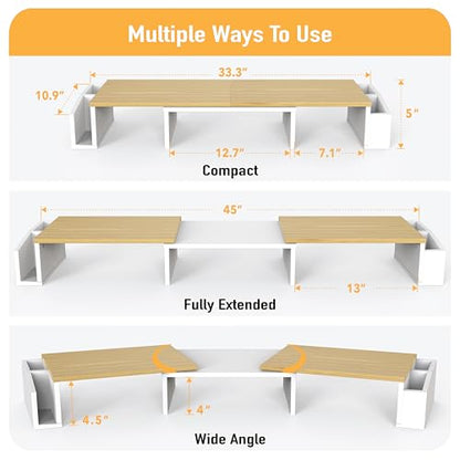 Simple Houseware Desk Dual Monitor Stand Riser with Drawer, Oak - color: Oak