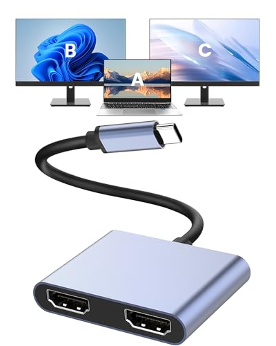 USB C to Dual HDMI Adapter 4K@60Hz, Multiport Adapter with 2 HDMI, USB3.0, PD 100W, USB C Splitter Compatible with MacBook Pro/Air, iPad Pro, Dell, HP, S24/S23/S22